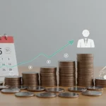 Financial growth chart with 2025 calendar and retirement savings symbols