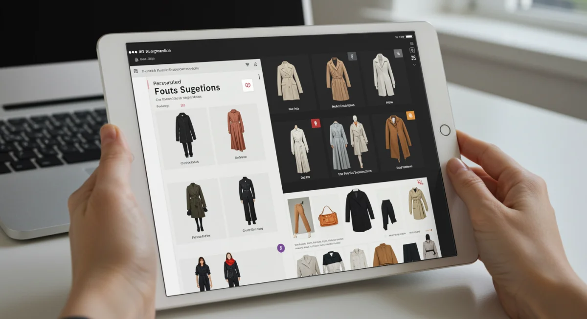 AI-powered fashion recommendation interface on a tablet