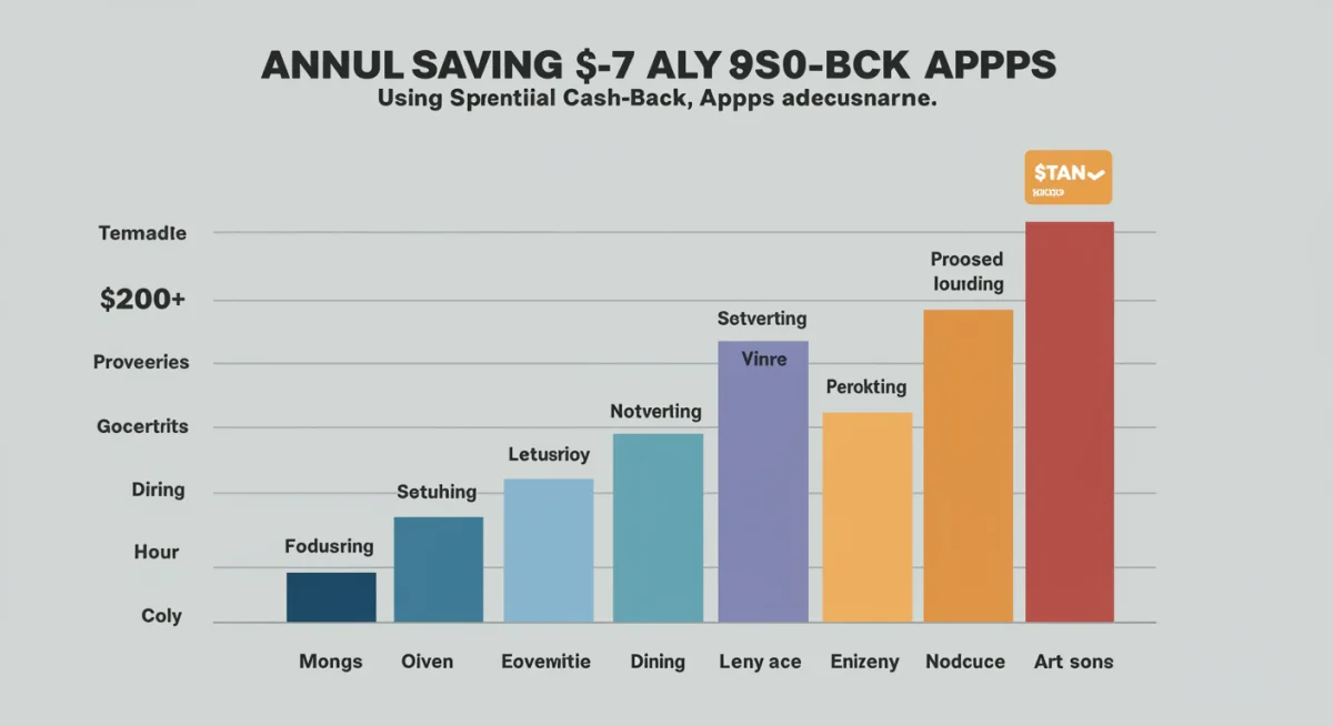 Infographic visualizing over 0 annual savings from cash-back apps across various spending categories.