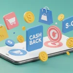 Smartphone displaying top cash-back apps with dollar signs and shopping bags, illustrating financial savings.