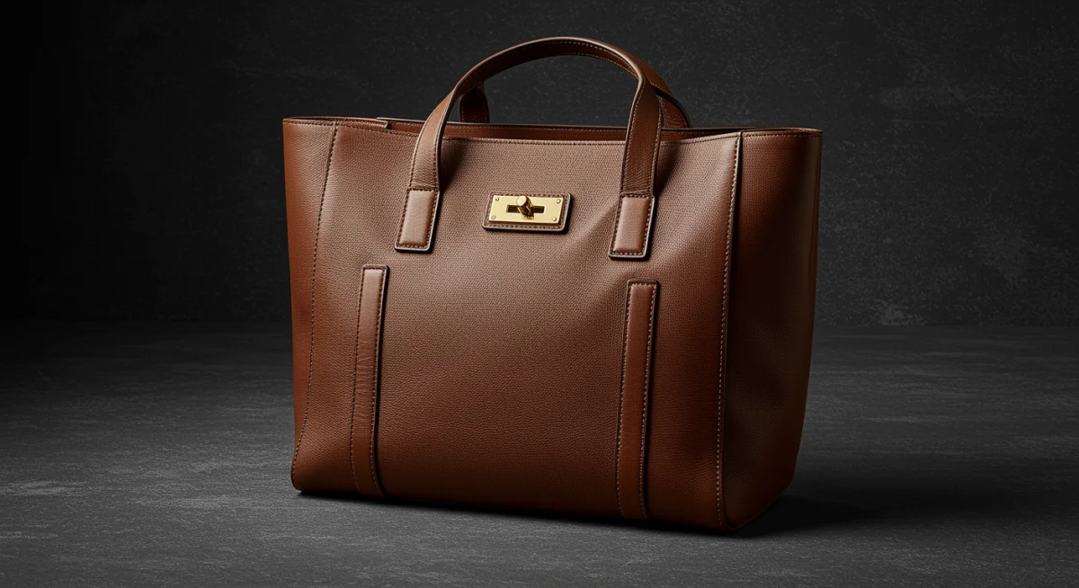 Elegant classic leather tote bag with fine stitching and hardware.