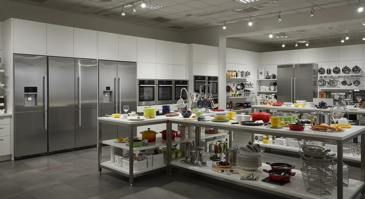 Contemporary kitchen with high-quality kitchenware on discount