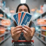 2025 Guide: Exclusive Coupon Stacks for Maximum Savings Illustration of a person with stacked coupons, symbolizing maximized savings in 2025.