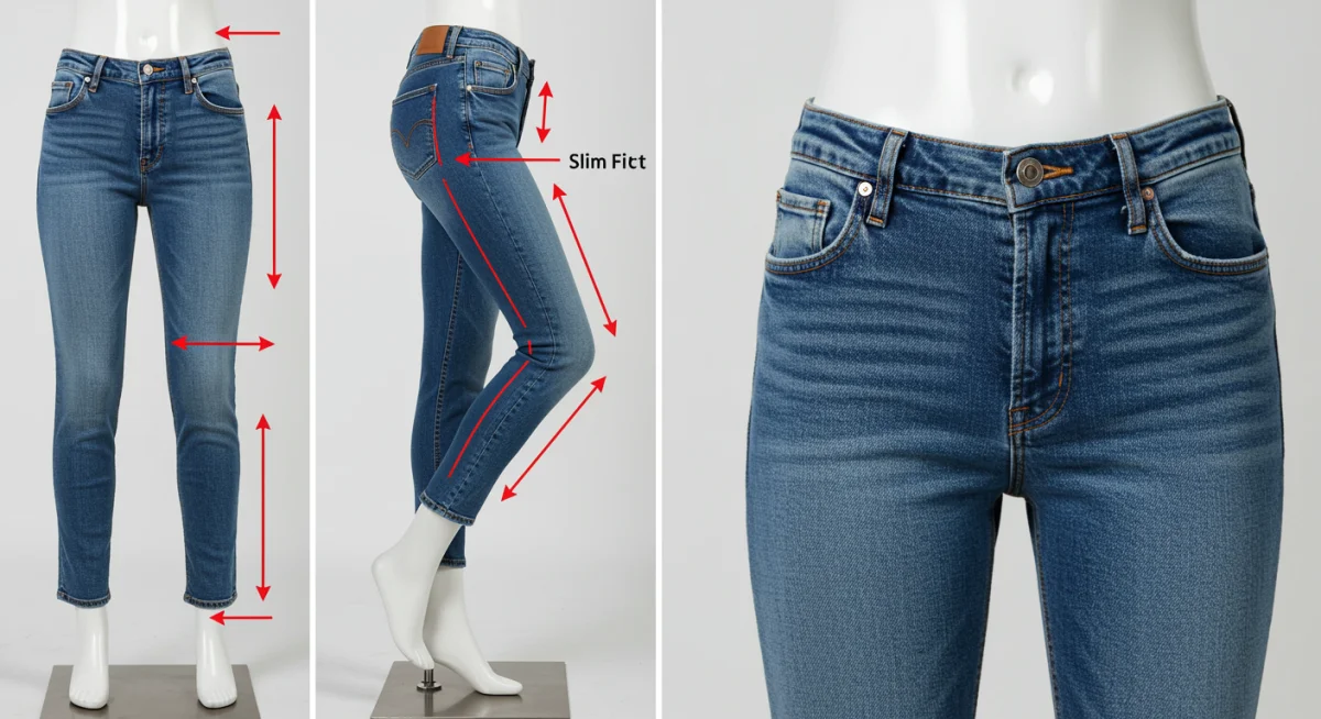 Split image comparison of slim fit versus relaxed fit denim, illustrating different styles and their body drapes.