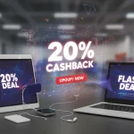 Flash Deal Alert: 20% Back on Electronics This Week! Vibrant electronics display with 20% cashback offer