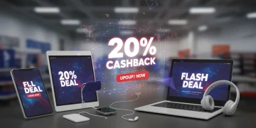 Vibrant electronics display with 20% cashback offer