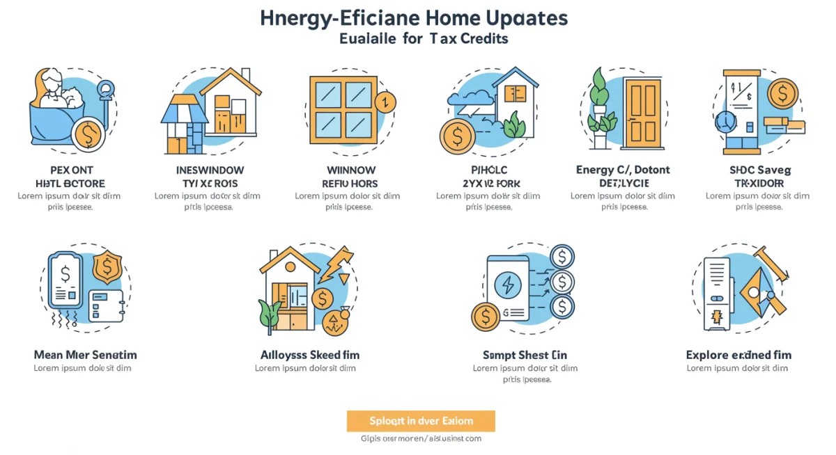 Infographic detailing eligible home energy upgrades for tax credits.