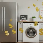 Act Now: Time-Sensitive Appliance Rebates Up to $1,000 in Early 2025 Modern kitchen with energy-efficient appliances and symbols of financial savings