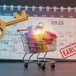 Exclusive Early Access: Shop 3 Months Before Public in 2025 Stylized key unlocking a shopping cart, symbolizing exclusive early access to products in 2025.