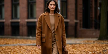 Woman in oversized wool coat, embodying fall 2025 fashion trends for everyday American wear.
