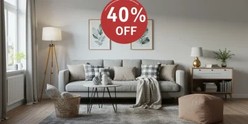 Modern living room with stylish furniture and decor on sale