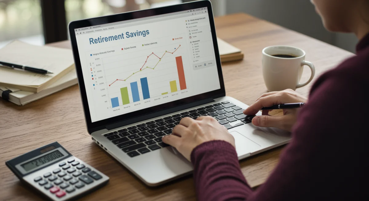 Person planning retirement strategy on laptop with financial data