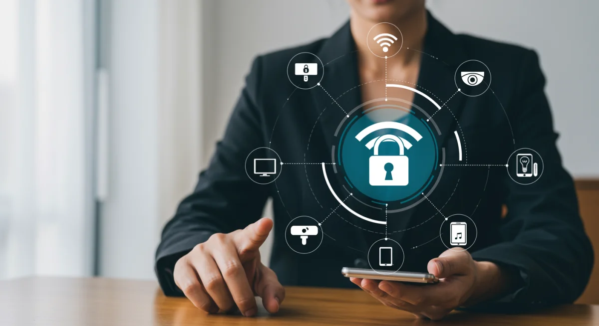Securing home Wi-Fi network for smart devices with a padlock icon