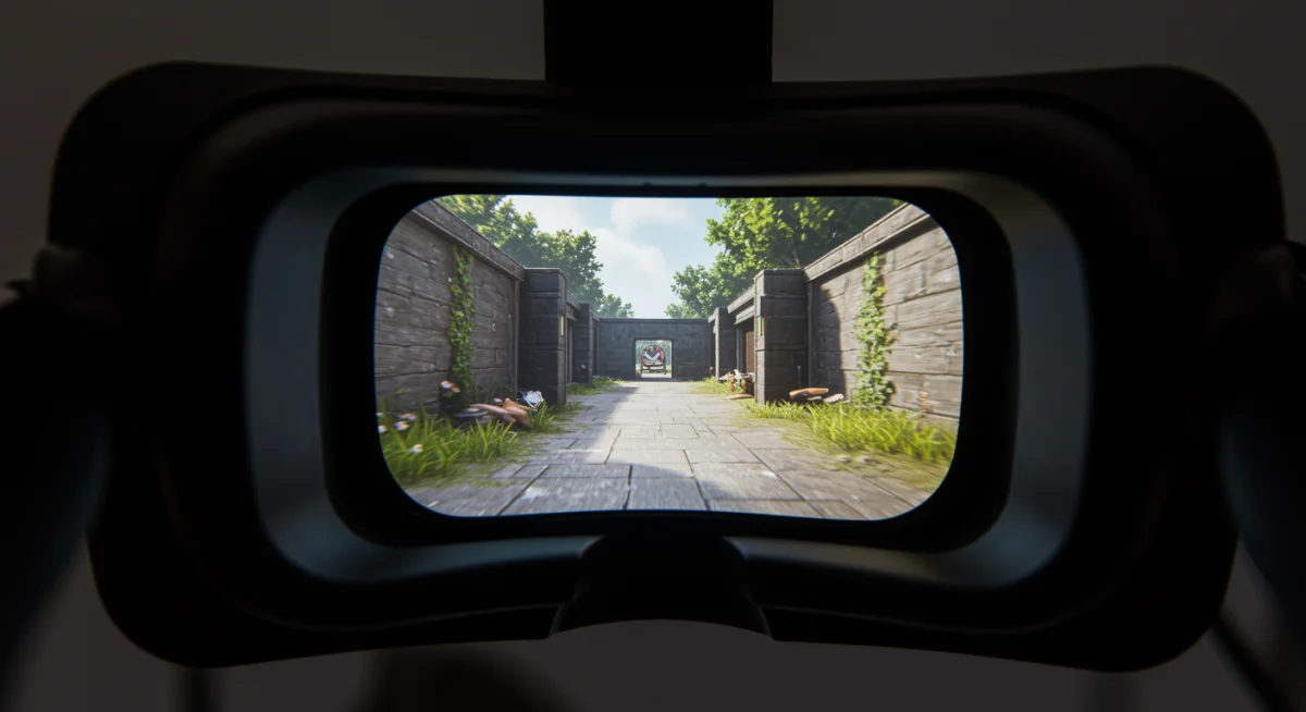High-resolution VR headset display showing immersive gaming graphics.