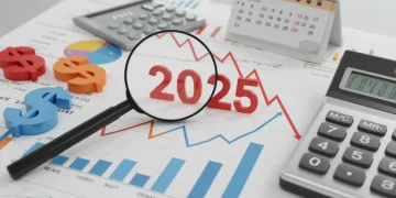 Financial chart with 2025 capital gains tax rates and calculator