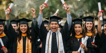 Graduates celebrating with financial documents, symbolizing student loan forgiveness in 2025.