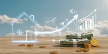 Home with financial symbols representing HELOCs and home equity value