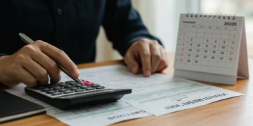 Person reviewing tax documents for 2025 to optimize withholding
